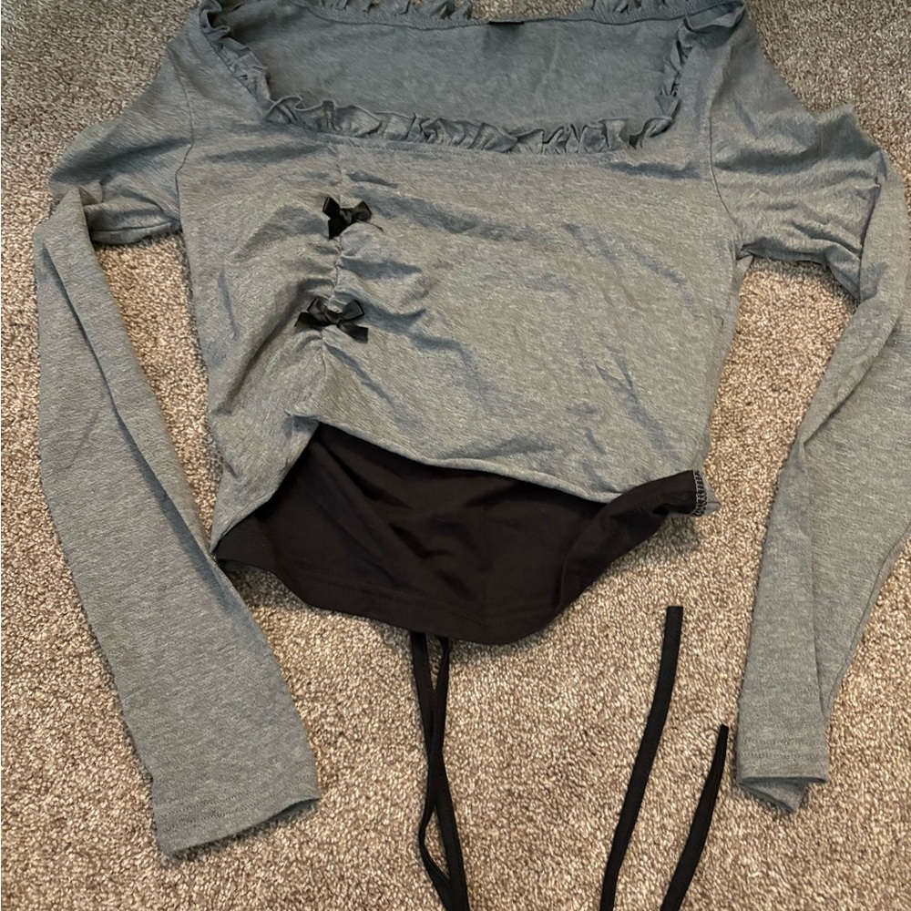 SHEIN Gray Long Sleeve Ruffled Bodysuit